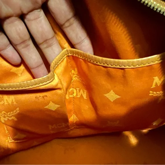 MCM Cognac Visetos Coated Canvas Heritage Boston Bag.